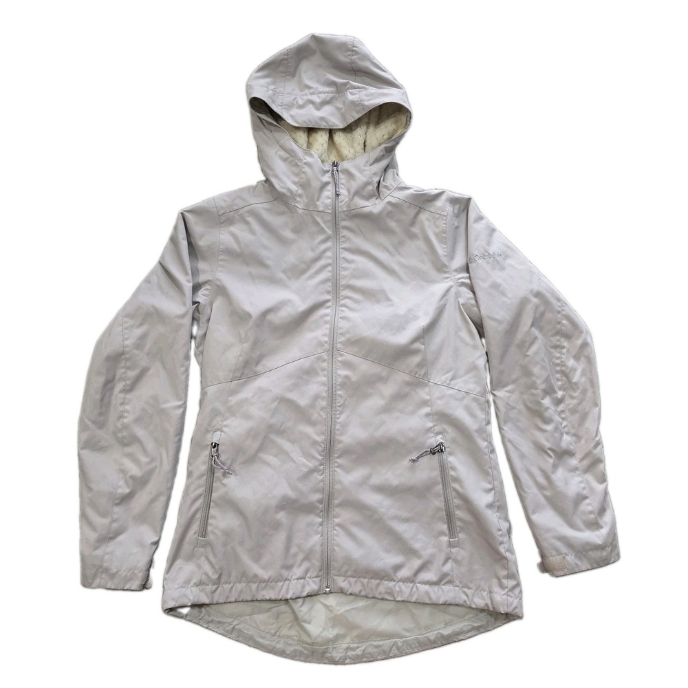 Columbia Women's Small Rainie Falls Jacket Off-White Gray Stone Hooded Coat